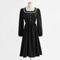 French retro long sleeved dress, college style, slim waist, red bottomed skirt  2269