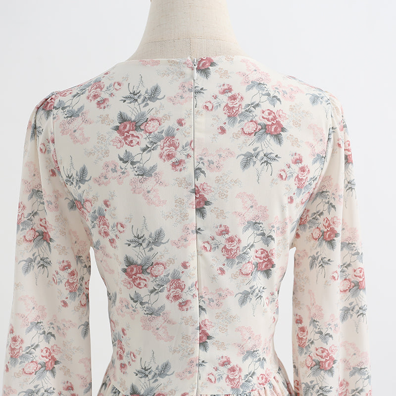 Women's floral dress thin chiffon skirt bandage gentle wind tea break skirt  2179