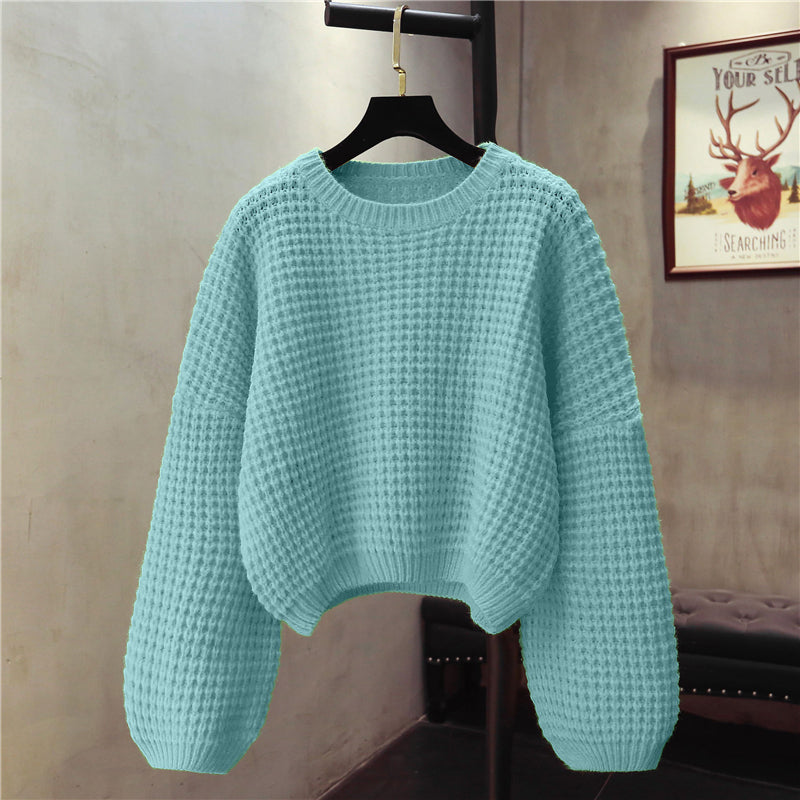 Einfacher Langarm-Pullover mit Rundhalsausschnitt 1476
