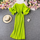 Ruffled large flared sleeve Pleated Dress  2758