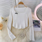 New women's long sleeve T-shirt design short top  1589