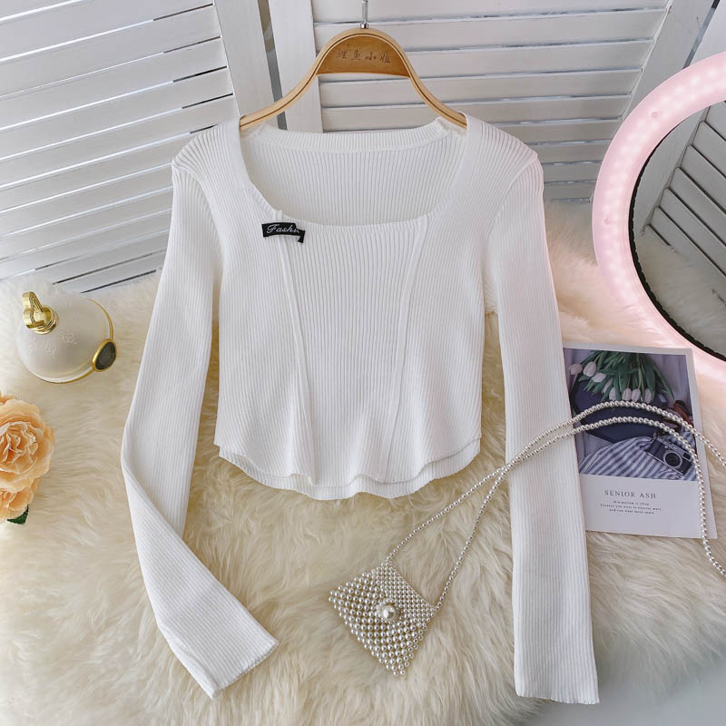 New women's long sleeve T-shirt design short top  1589