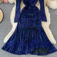 Slim slim slim Ruffle hem Hip Wrap fishtail long skirt  3231