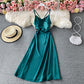 Open back strap waist V-neck suspender dress  3171