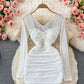 Sexy design, wrinkled and kinked waist, thin square collar and buttocks  2724