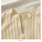 Slim vertical stripe crew neck short Zip Cardigan Sweater  1876