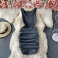 Elastic slim sexy suspender vest skirt  2938