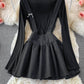 Pleated long sleeve dress women's slim A-line skirt  3259