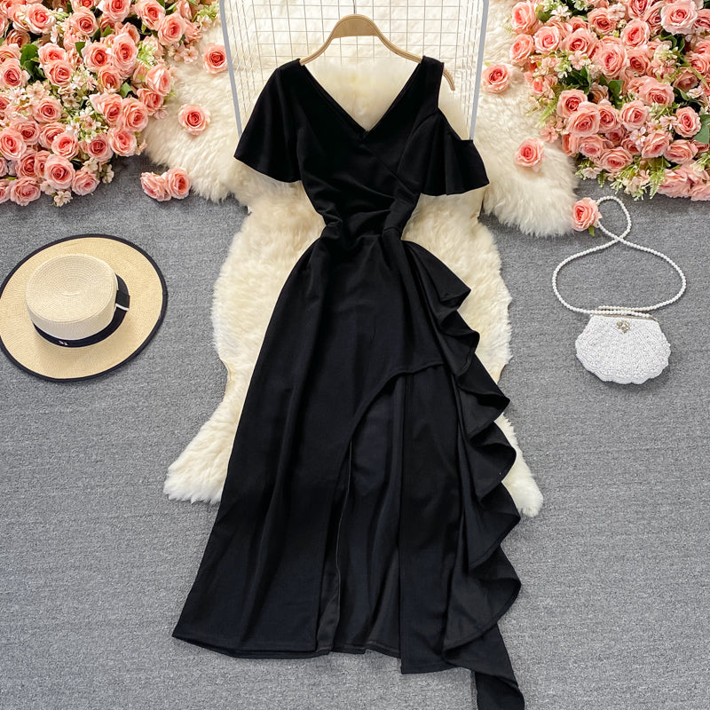 V-neck dress high-end atmospheric split skirt  2999