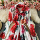 French elegant rose print Crew Neck Dress  3419