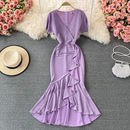 Elegant v neck fishtail dress fashion dress  1326