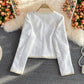 Temperament small fragrance bright silk woven single breasted long sleeved coat  1634
