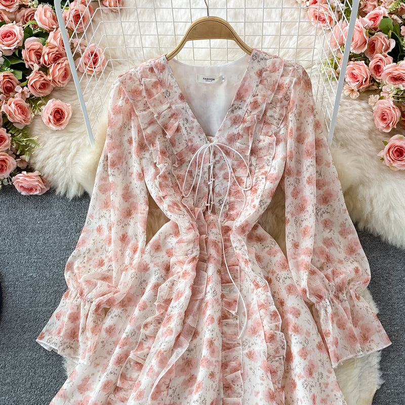 Long Sleeve Ruffle V-neck dress  3079