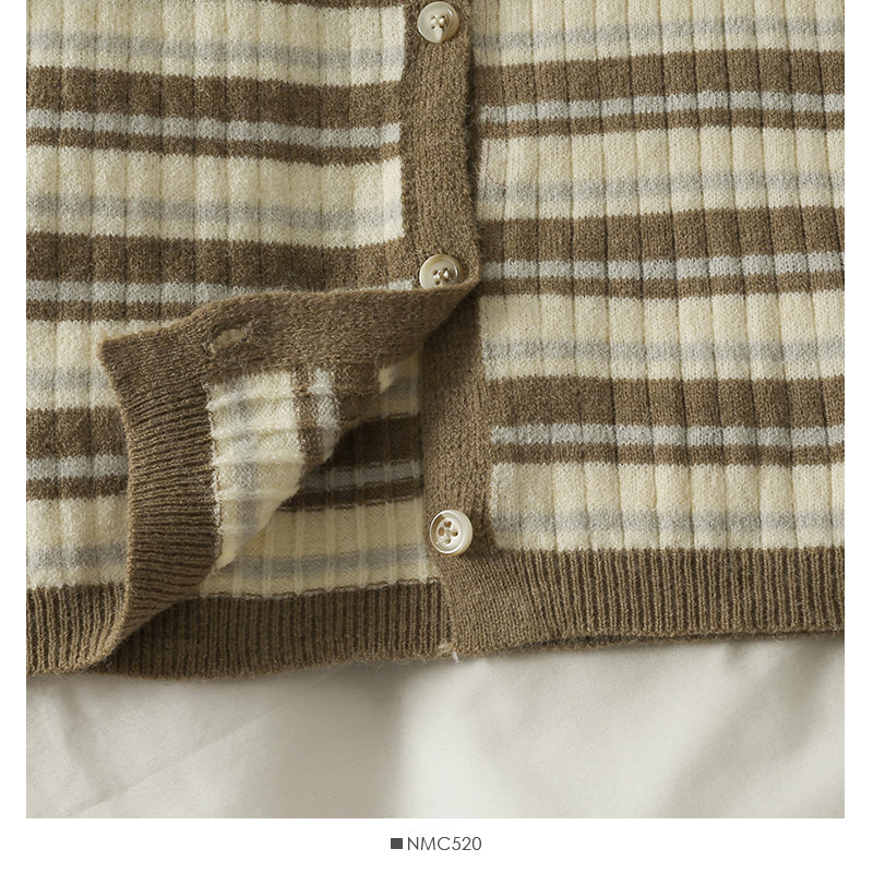 Striped single breasted V-neck cardigan thin top women  1892
