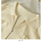 Lapel Zip Cardigan long sleeve vertical stripe top  1830