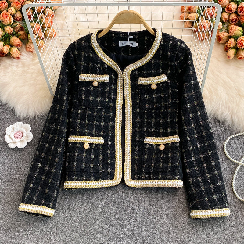 High end light luxury small fragrance celebrity tweed coat female  1660