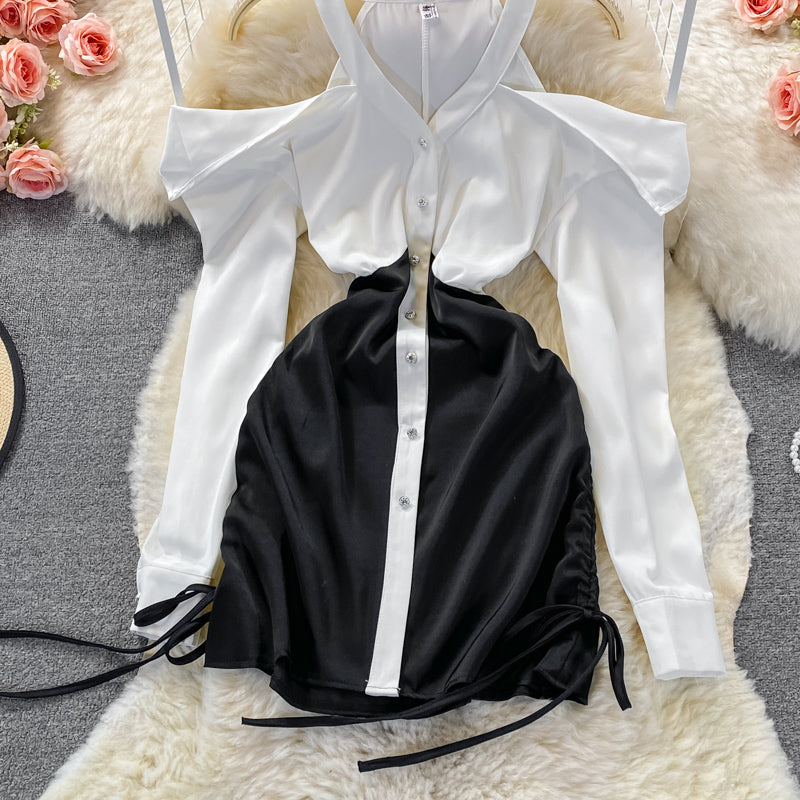 Feminine one shoulder celebrity hip skirt  2922