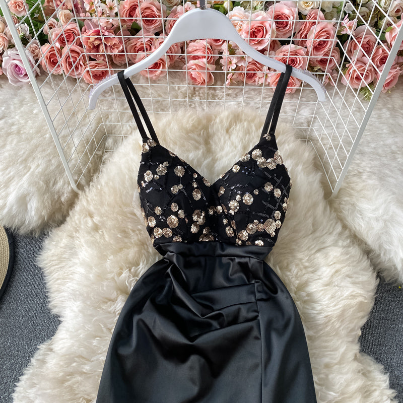 Split skirt Strapless suspender dress  2815
