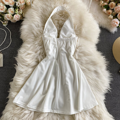 Sexy temperament cross backless neck V-neck dress  2735