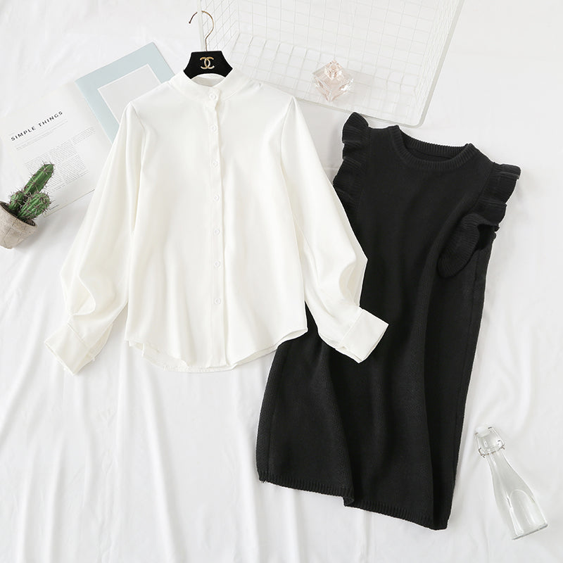 Two piece slim sweater knit vest vest with shirt skirt  2348