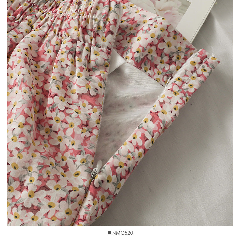 Jupe décontractée taille haute à imprimé floral rétro de style Hong Kong 2637