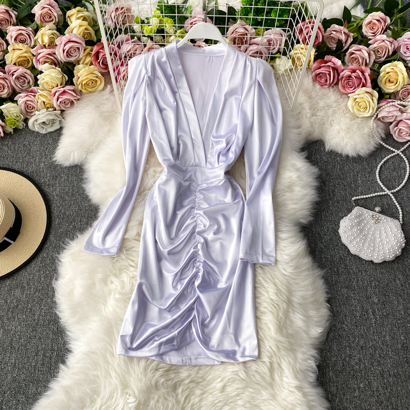 Slim look at the waist silk satin bread hip dress  3143