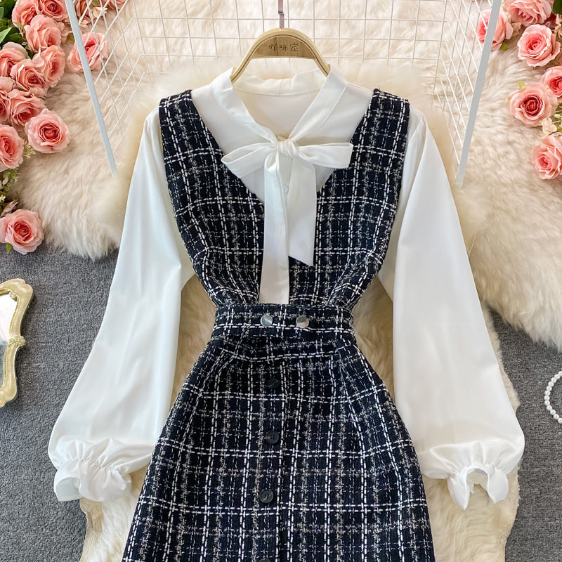 Celebrity temperament V-neck vest vest skirt white shirt  2869