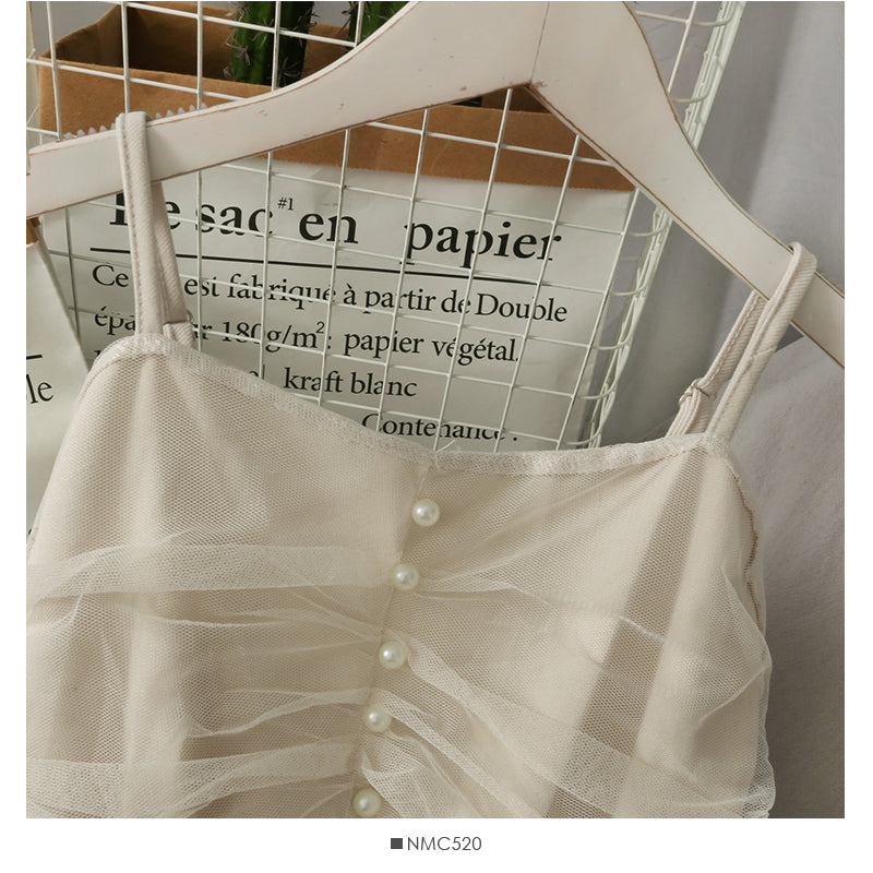Fairy high waist slender gauze suspender skirt for women  2676