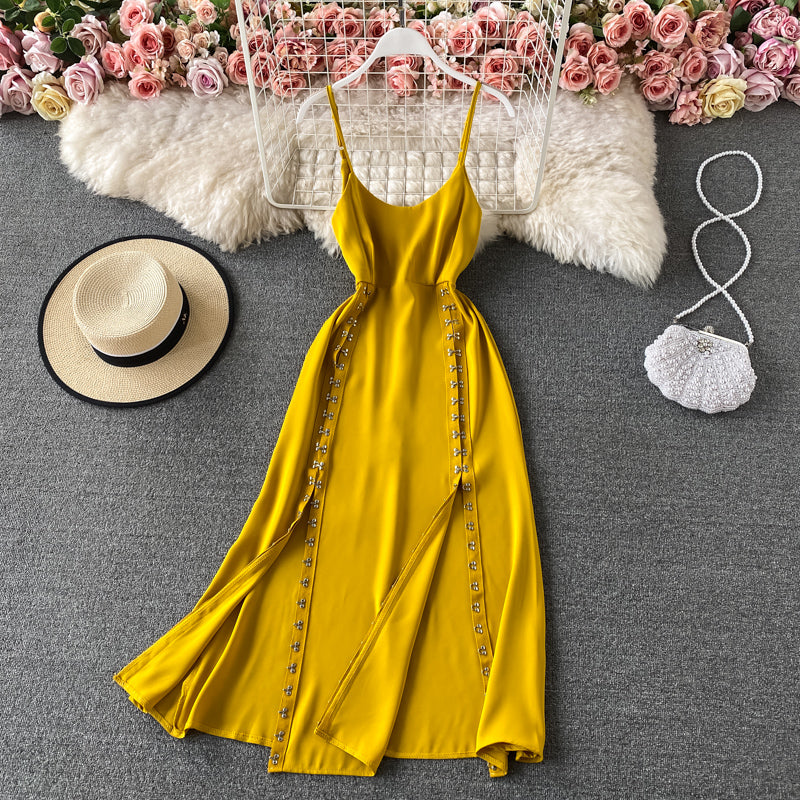Sexy split suspender skirt high waist slim dress  3306