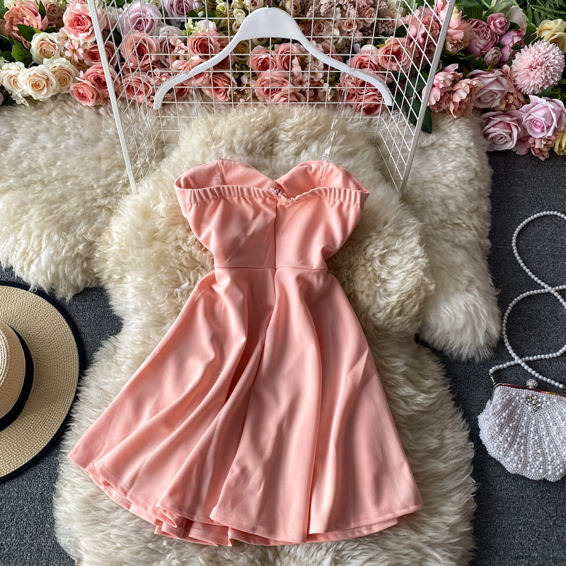 Low cut Strapless A-line skirt suspender dress  2928