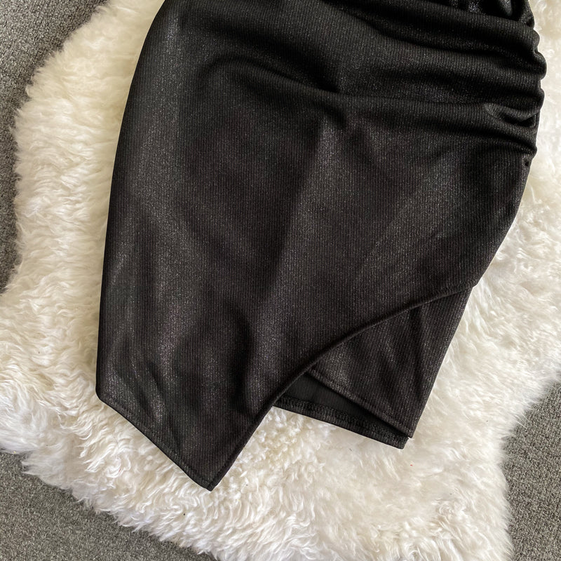 Schmales Kleid mit V-Ausschnitt, niedriger Brust, Hüftrock, Hosenträgerrock 3048