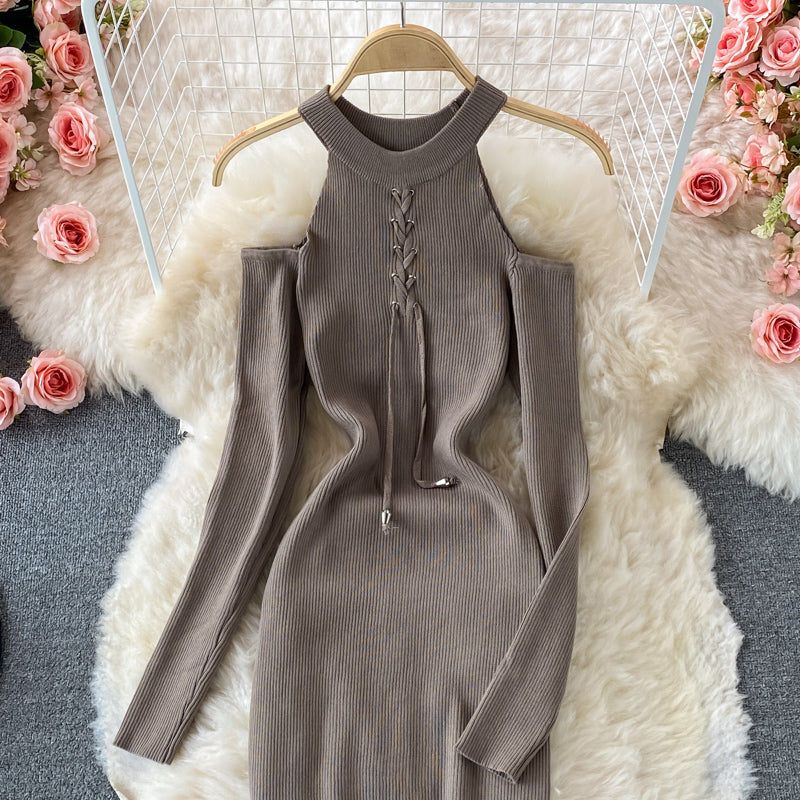 Hanging neck and off shoulder celebrity temperament sexy tight Hip Wrap Skirt  2762