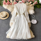Slim waist long sleeve mesh stitched lace dress  2926