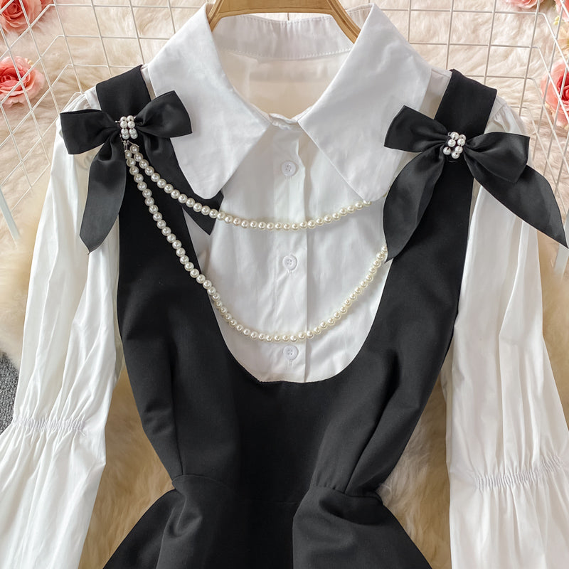 French retro girl bow dress  3002
