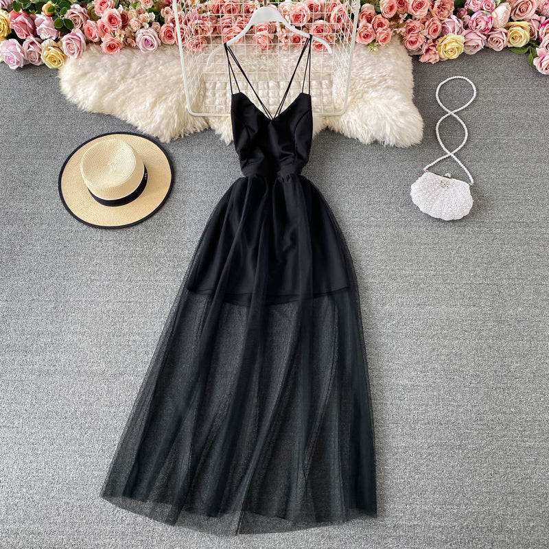 High waist mesh stitched fairy suspender skirt  3310