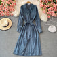 Loose and slim medium length single breasted Lapel dress  3245