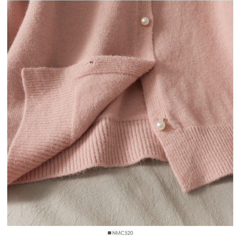 Sweet wind pearl single breasted crew neck cardigan sweater  1718