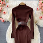 Slim medium length split bottom wrap hip skirt  2852