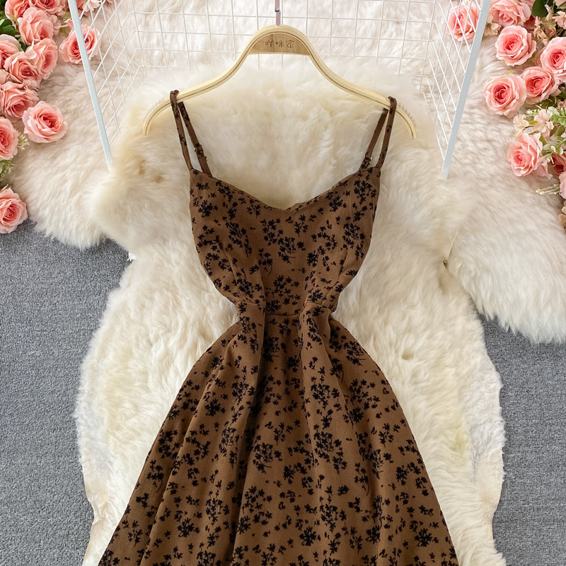 Gentle wind lady floral suspender skirt  3010