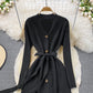Gentle style V-neck knitted dress temperament thin sweater skirt  3379