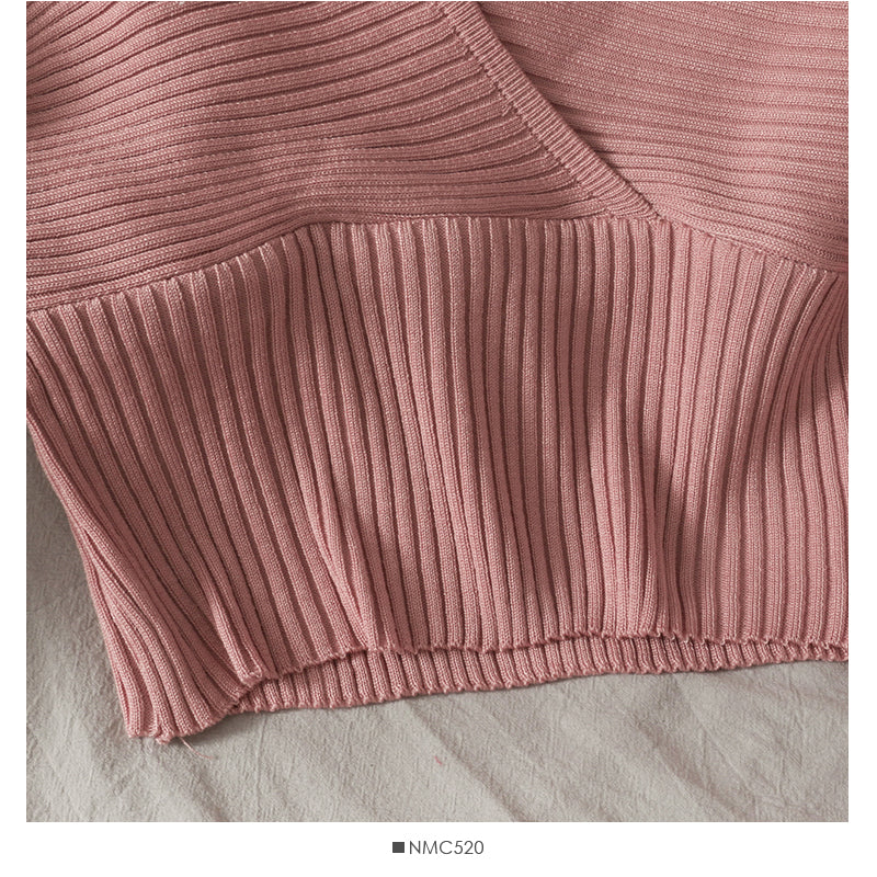 Women's Cross V-Neck long sleeve short waist knit  1698