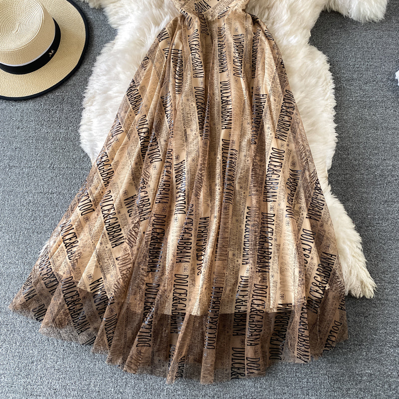Retro slim slim A-line dress  3429