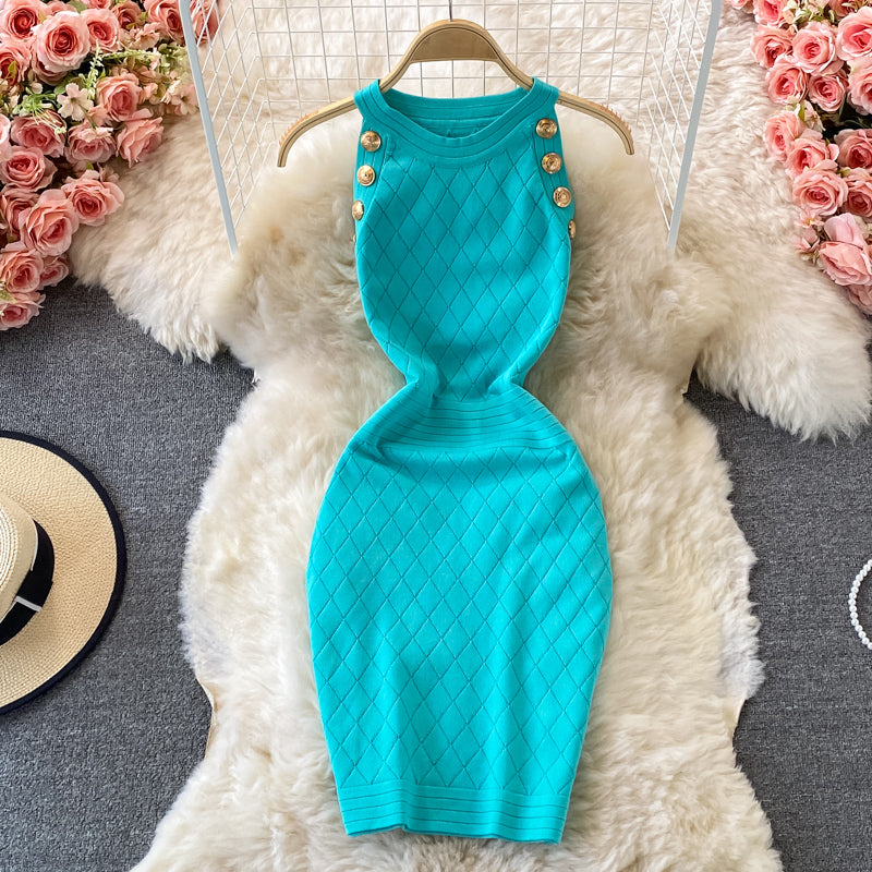 Knitted Halter off shoulder dress small sexy Hip Wrap Skirt  2722