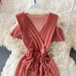 Sexy cross V-neck Sequin elastic Ruffle Dress  3318