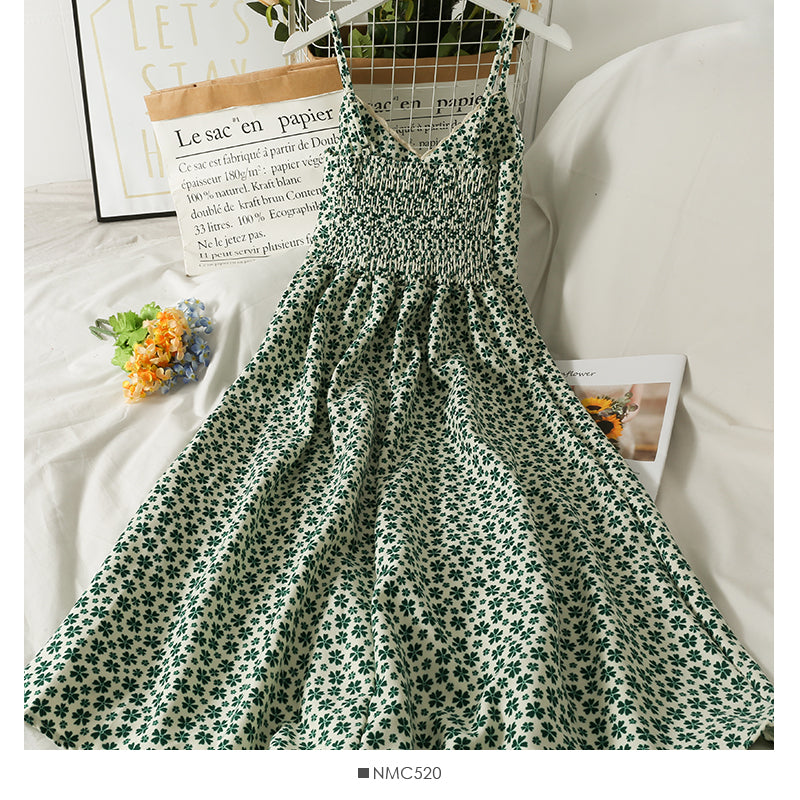 Retro floral waist slim high waist open back suspender skirt  2698