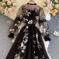 Unique A line embroidery dress black dress  1308