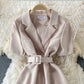 Slim waist, solid color short sleeve suit dress  3197