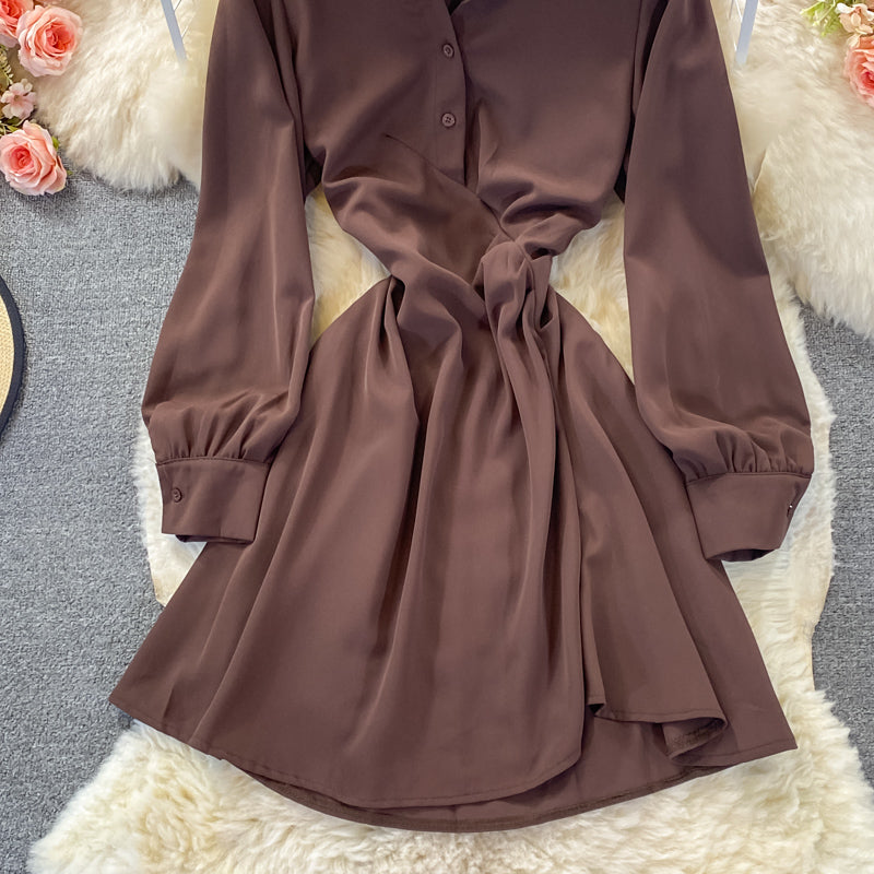 Slim long sleeve irregular A-line shirt skirt  2860