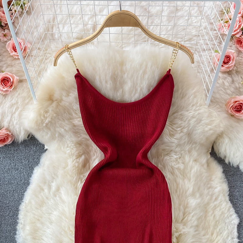 Ice silk knitted suspender dress  2996