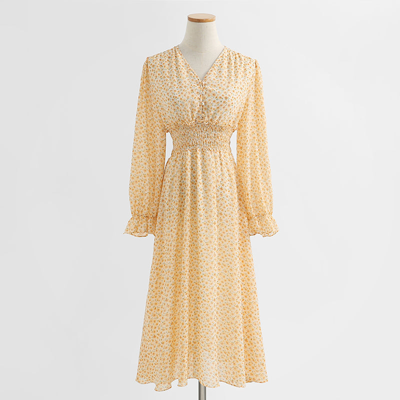 Long sleeved chiffon skirt Floral Dress  2158